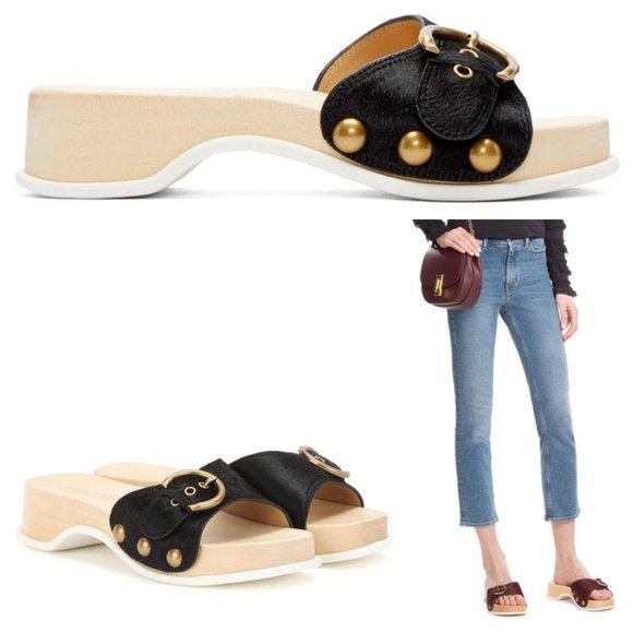 Sz 8 - 38 MARC JACOBS Black Anita Calf Hair Sandals Slides Clogs RARE - Picture 2 of 16